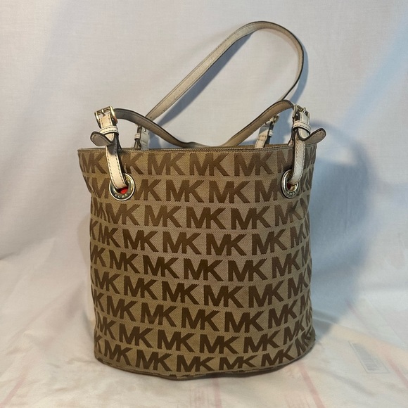 Michael Kors Signature MK Brown Canvas Tote Bag - Picture 1 of 5
